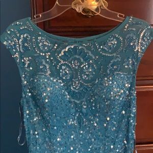 Blue sequenced prom dress